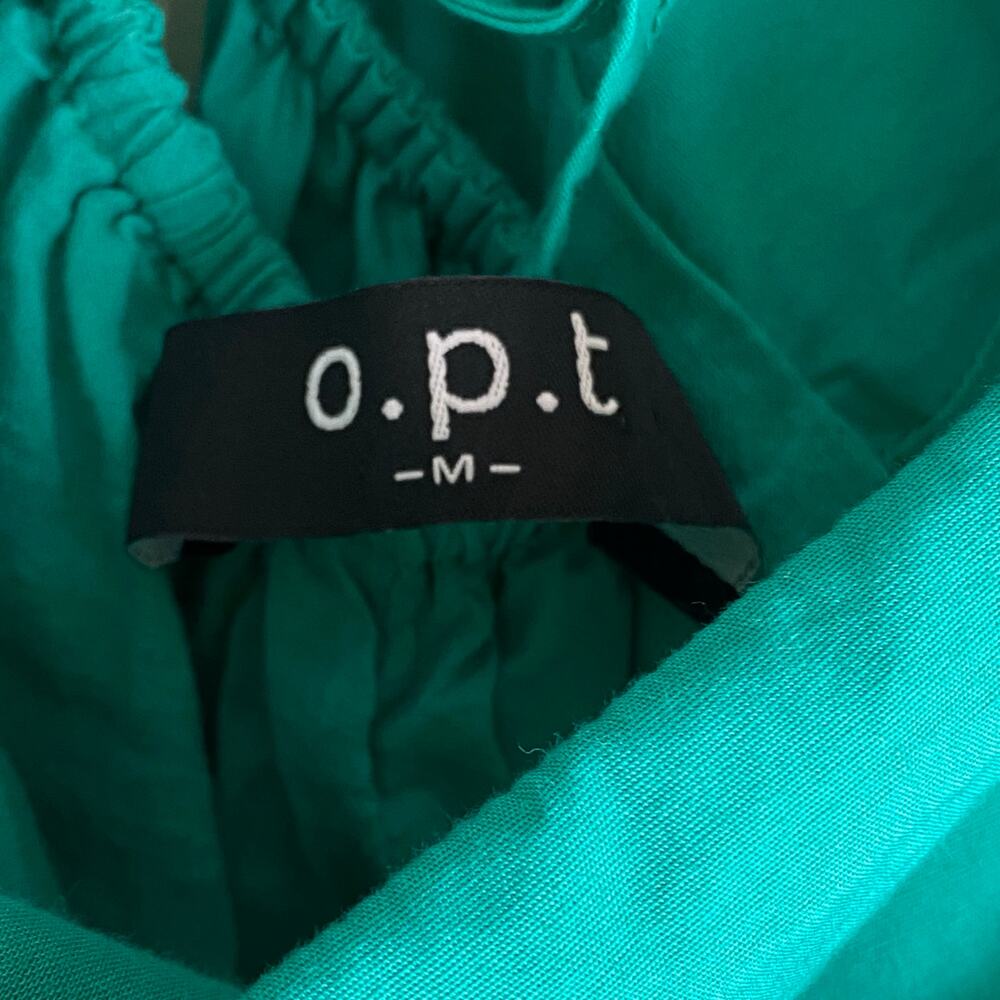 OPT Puff Sleeve Tiered Cotton Midi Dress Jade Green Size M - Picture 9 of 13